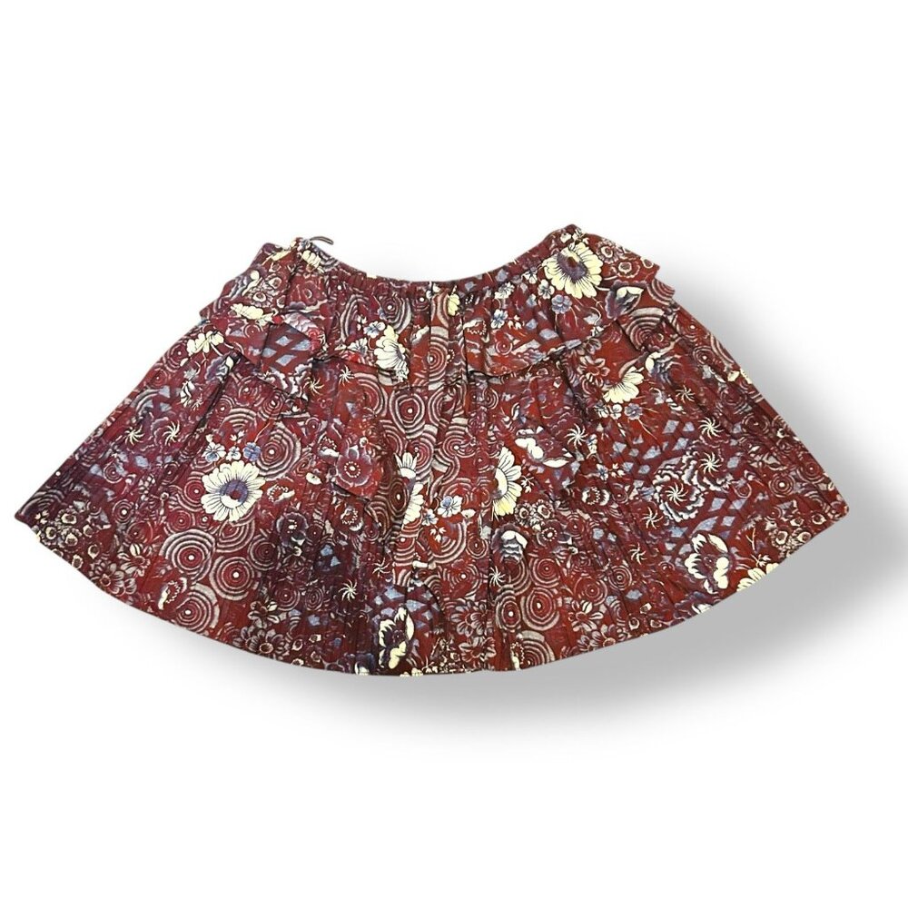 Ulla Johnson Floral Pleated Mini Skirt Red Cotton‎ Size 10 Large Fall Staple